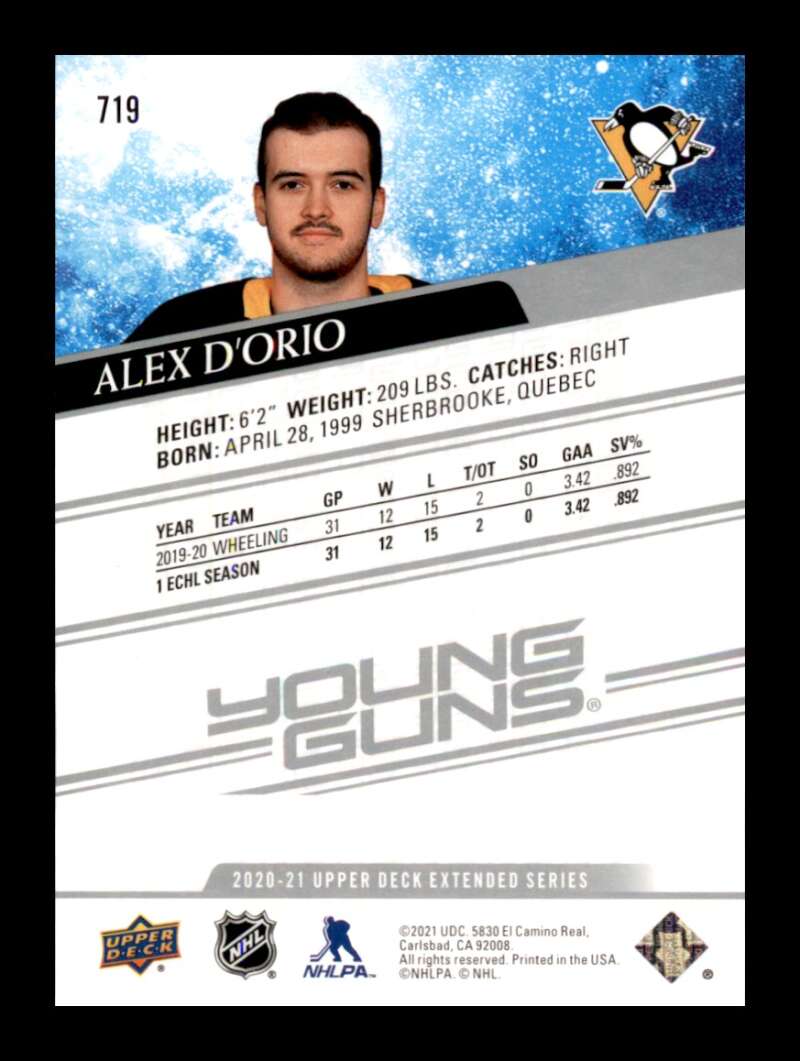 Load image into Gallery viewer, 2020-21 Upper Deck Extended Series Young Guns Alex D&#39;Orio #719 Rookie RC Image 2
