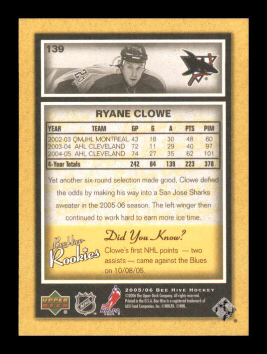 2005-06 Upper Deck Beehive Rookies Ryane Clowe