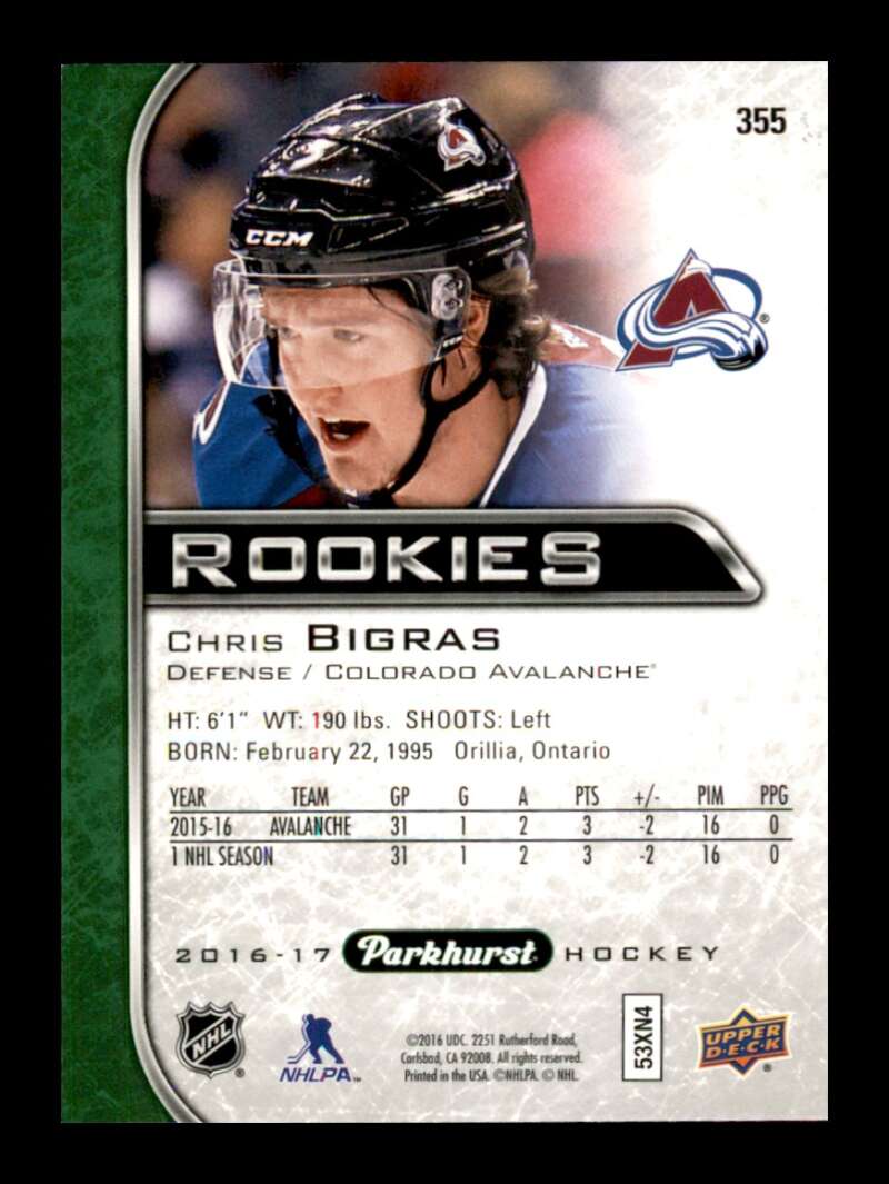 Load image into Gallery viewer, 2016-17 Parkhurst Rookies Chris Bigras #355 Rookie RC Image 2
