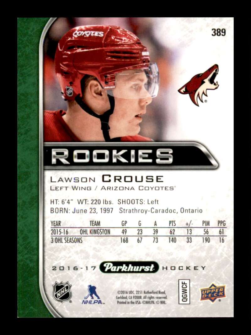 Load image into Gallery viewer, 2016-17 Parkhurst Rookies Lawson Crouse #389 Rookie RC Image 2
