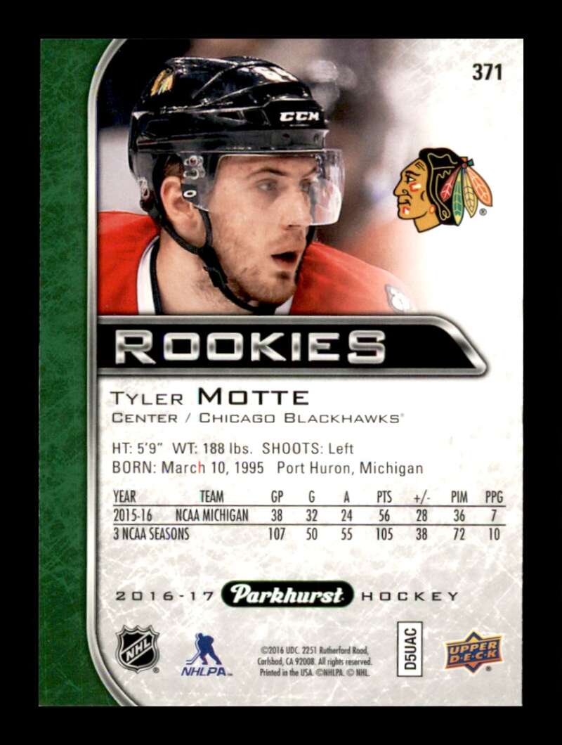Load image into Gallery viewer, 2016-17 Parkhurst Rookies Tyler Motte #371 Rookie RC Image 2
