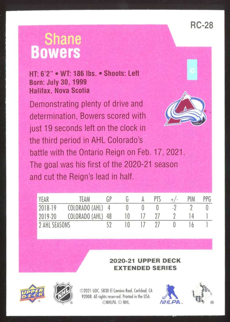 Load image into Gallery viewer, 2020-21 Upper Deck Extended Series Rookie Class SE Shane Bowers #RC-28 Rookie RC Image 2
