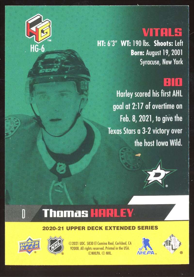 Load image into Gallery viewer, 2020-21 Upper Deck Extended Series HoloGrFx Thomas Harley #HG-6 Rookie RC Image 2
