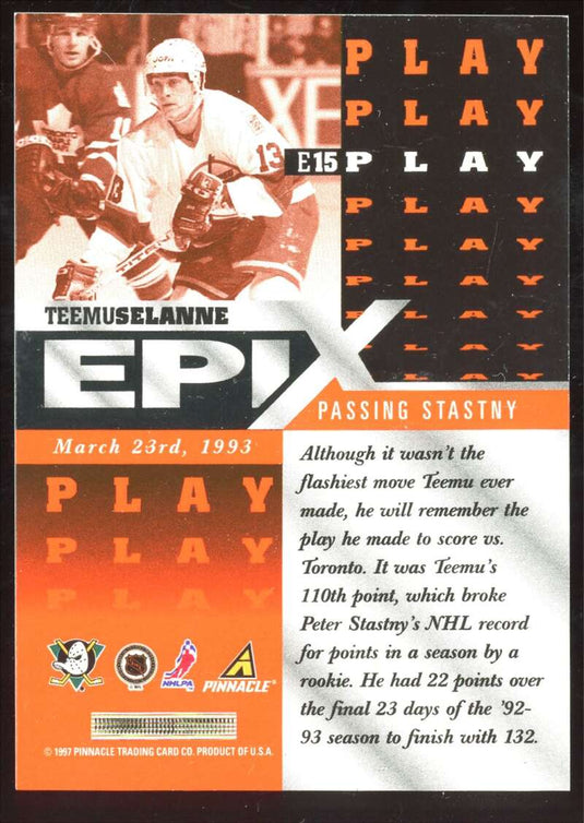 1997-98 Pinnacle Epix Play Orange Teemu Selanne