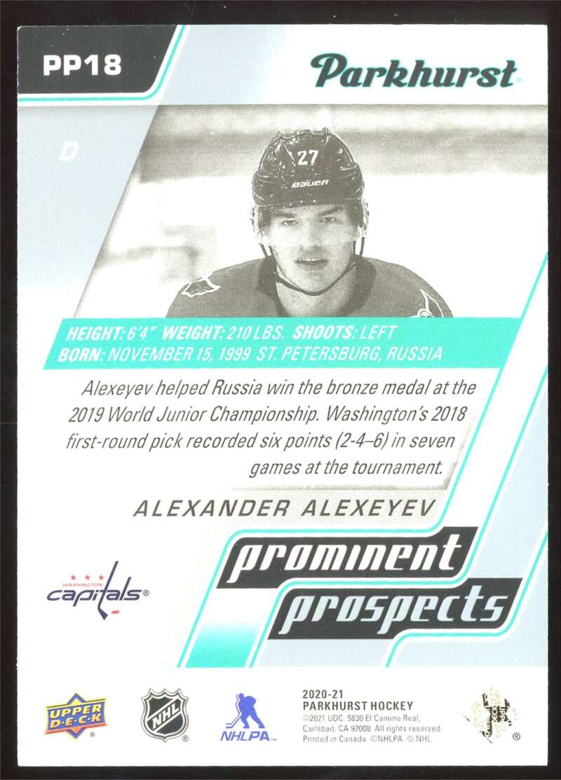 Load image into Gallery viewer, 2020-21 Parkhurst Prominent Prospects Alexander Alexeyev #PP18 Rookie RC Image 2
