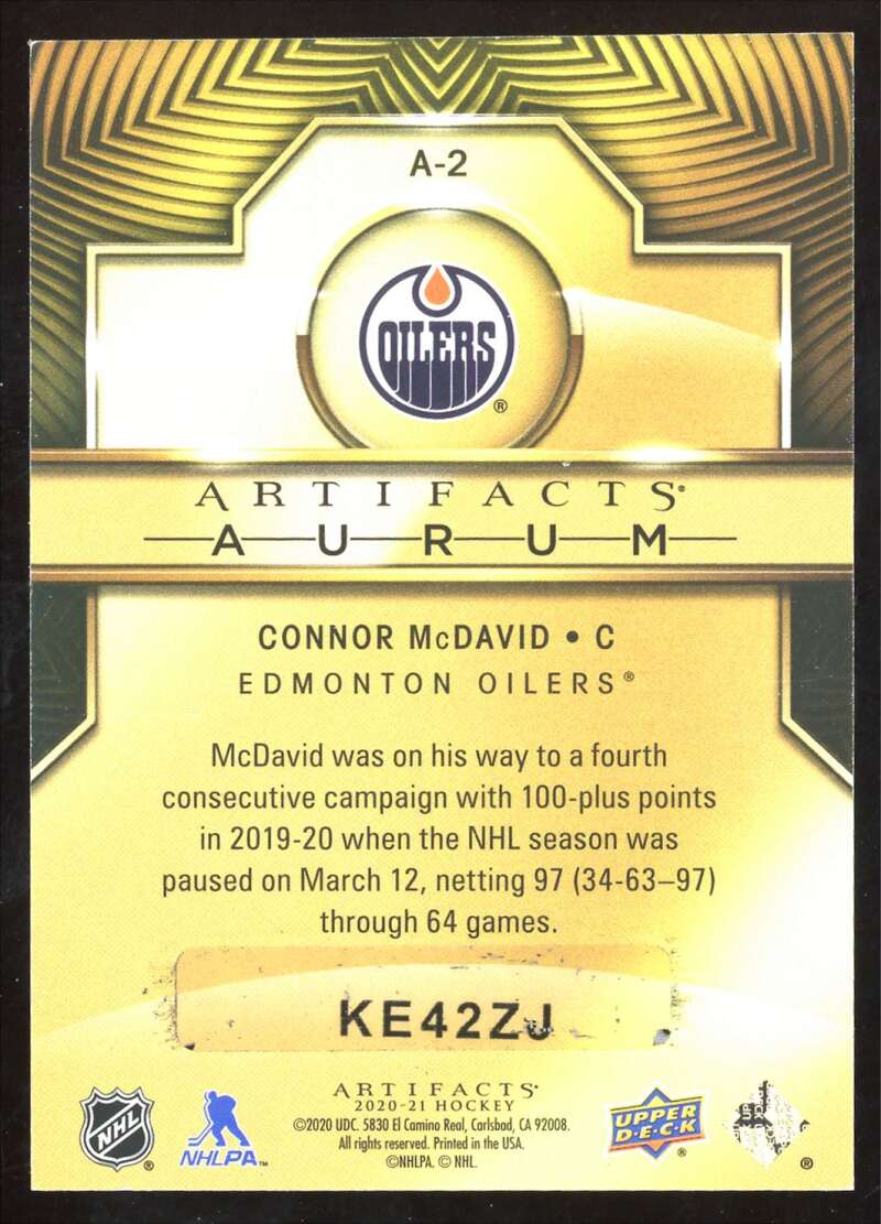 Load image into Gallery viewer, 2020-21 Upper Deck Artifacts Aurum Connor McDavid #A-2 Scratched Image 2
