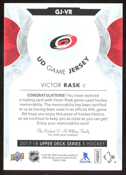 2017-18 Upper Deck UD Game Jersey Victor Rask