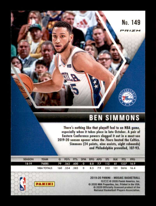 2019-20 Panini Mosaic Reactive Orange Prizm Ben Simmons