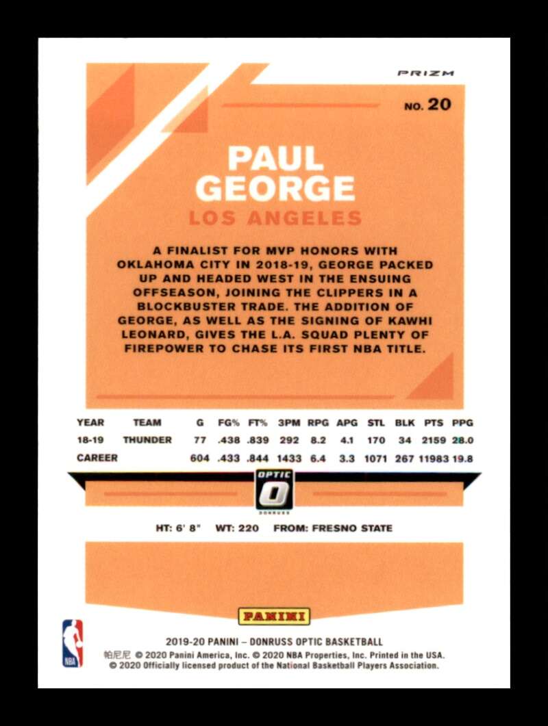 Load image into Gallery viewer, 2019-20 Donuss Optic Pink Hyper Prizm Paul George #20 Parallel SP Image 2
