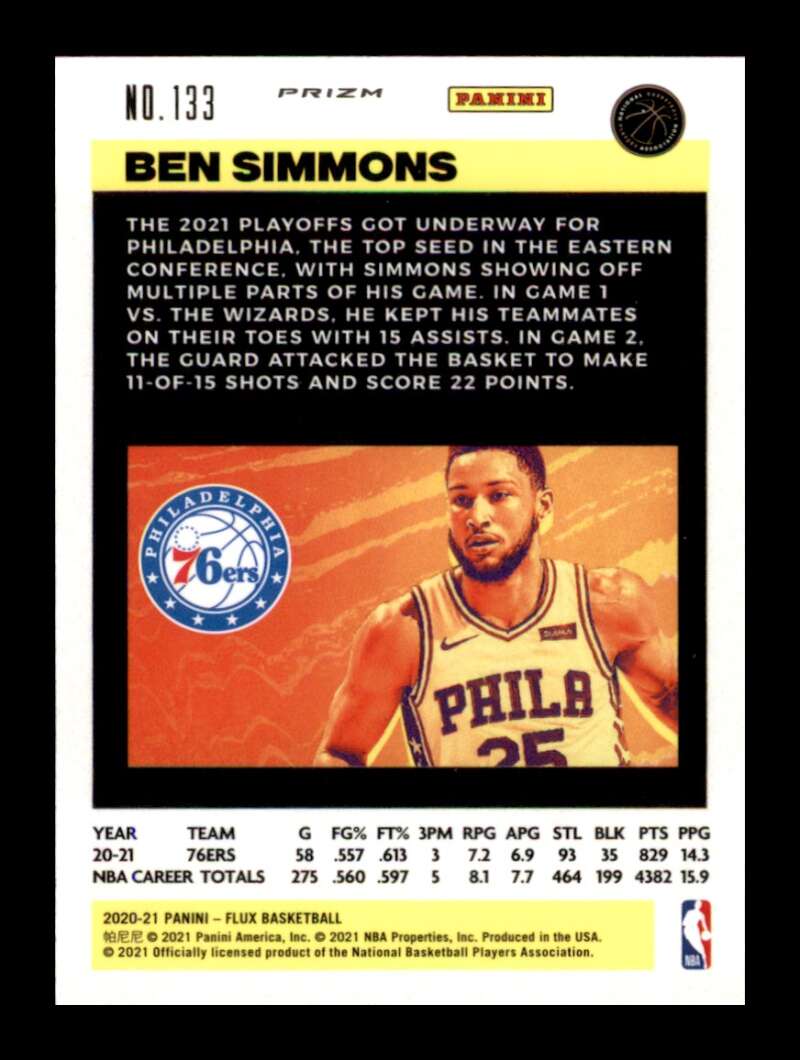 Load image into Gallery viewer, 2020-21 Panini Flux Blue Cracked Ice Prizm Ben Simmons #133 Parallel SP Image 2
