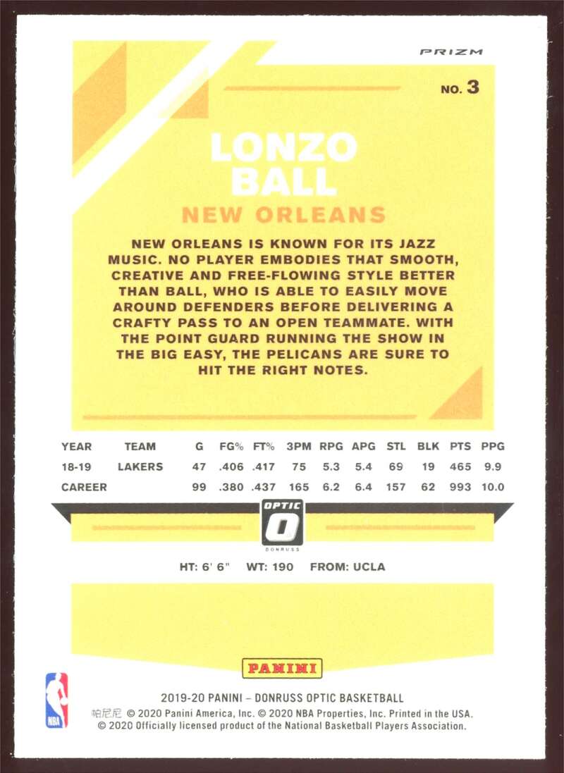 Load image into Gallery viewer, 2019-20 Donruss Optic Blue Velocity Prizm Lonzo Ball #3 Parallel SP Image 2
