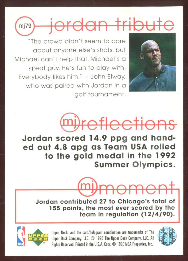 Load image into Gallery viewer, 1998 Upper Deck Jordan Tribute Reflections Michael Jordan #MJ79 Image 2
