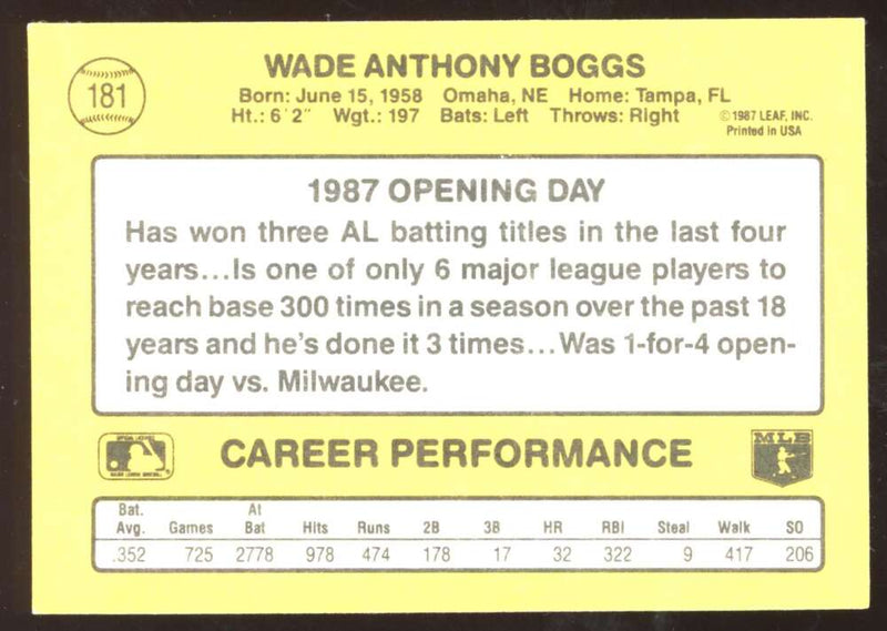 Load image into Gallery viewer, 1987 Donruss Opening Day Wade Boggs #181 Set Break Image 2
