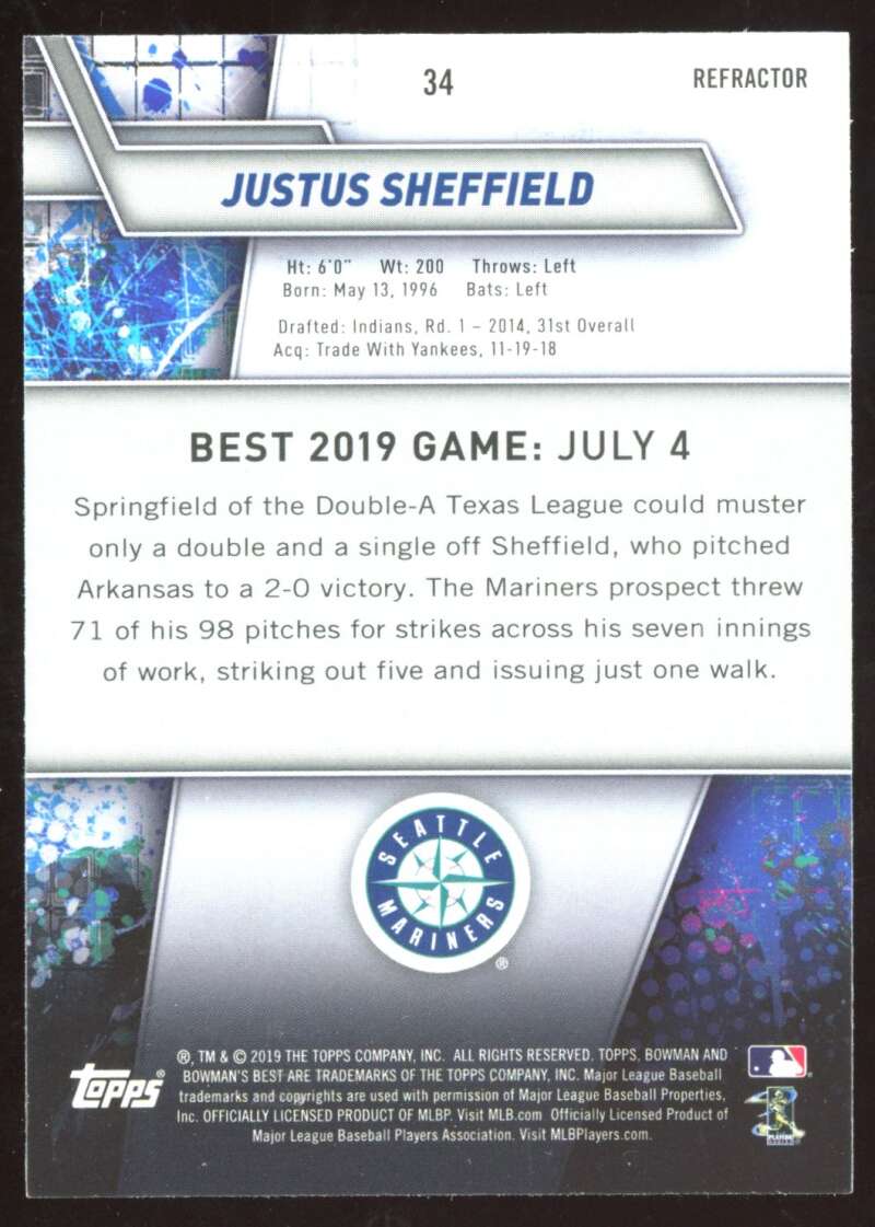 Load image into Gallery viewer, 2019 Bowman&#39;s Best Refractor Justus Sheffield #34 Rookie RC Image 2
