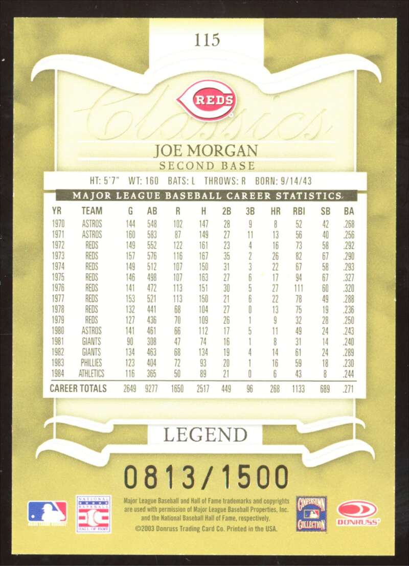 Load image into Gallery viewer, 2003 Donruss Classics Joe Morgan #115 /1500 Image 2
