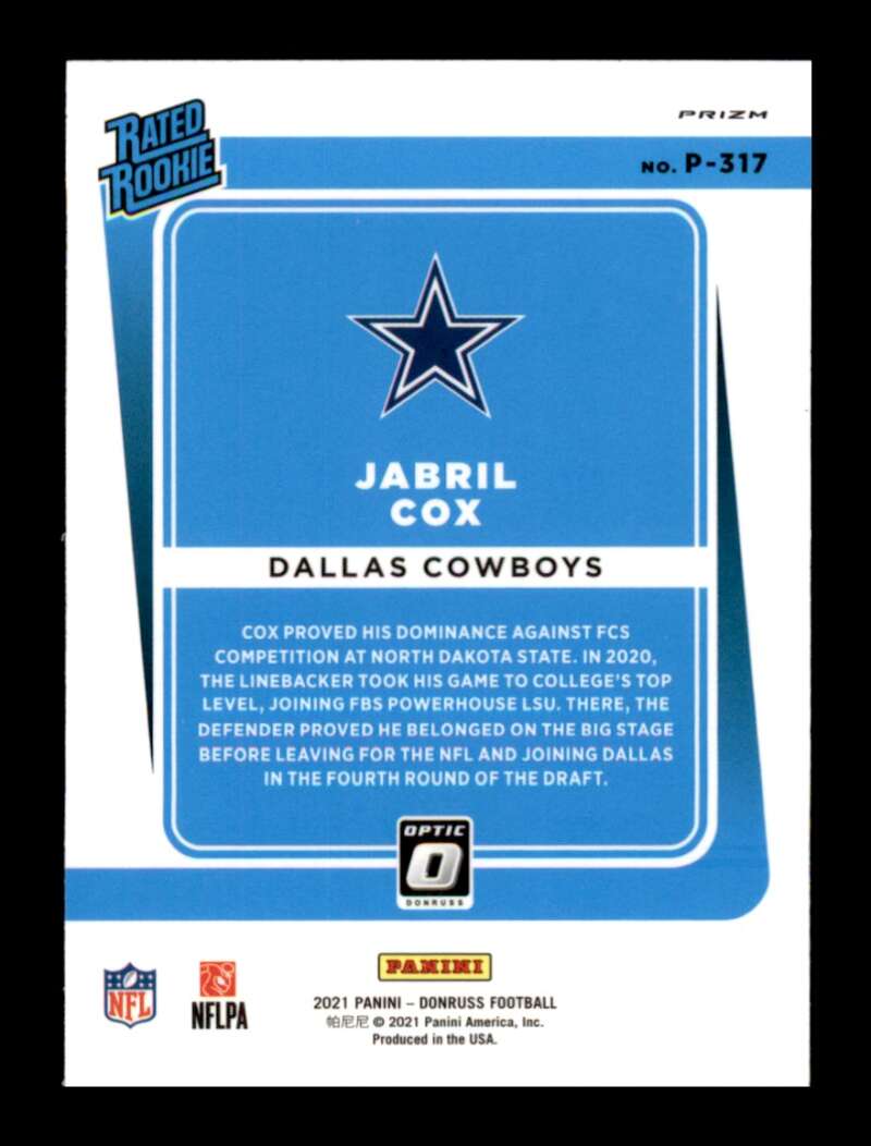 Load image into Gallery viewer, 2021 Donruss Optic Red Green Prizm Jabril Cox #P-317 Rookie RC Image 2
