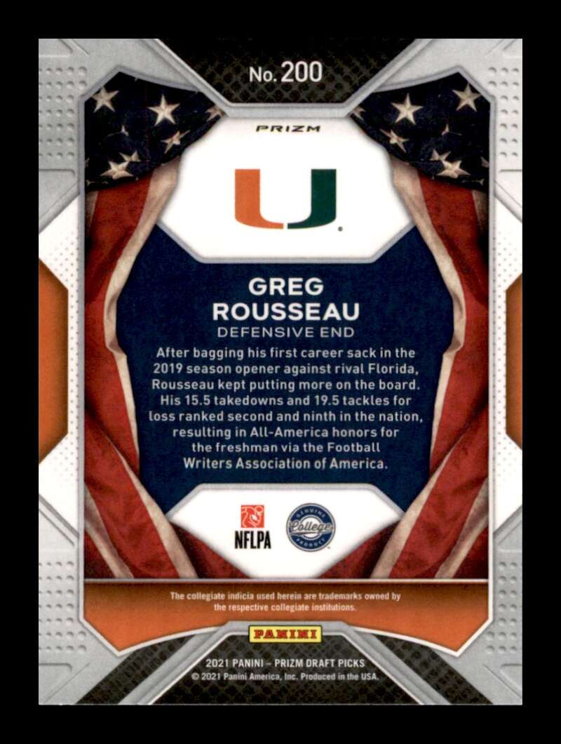 Load image into Gallery viewer, 2021 Panin Prizm Draft Red White Blue Prizm Greg Rousseau #200 Rookie RC Image 2
