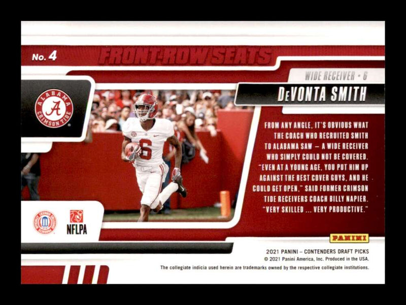 Load image into Gallery viewer, 2021 Panini Contenders Front Row Seats Green DeVonta Smith #4 Rookie RC /49 Image 2
