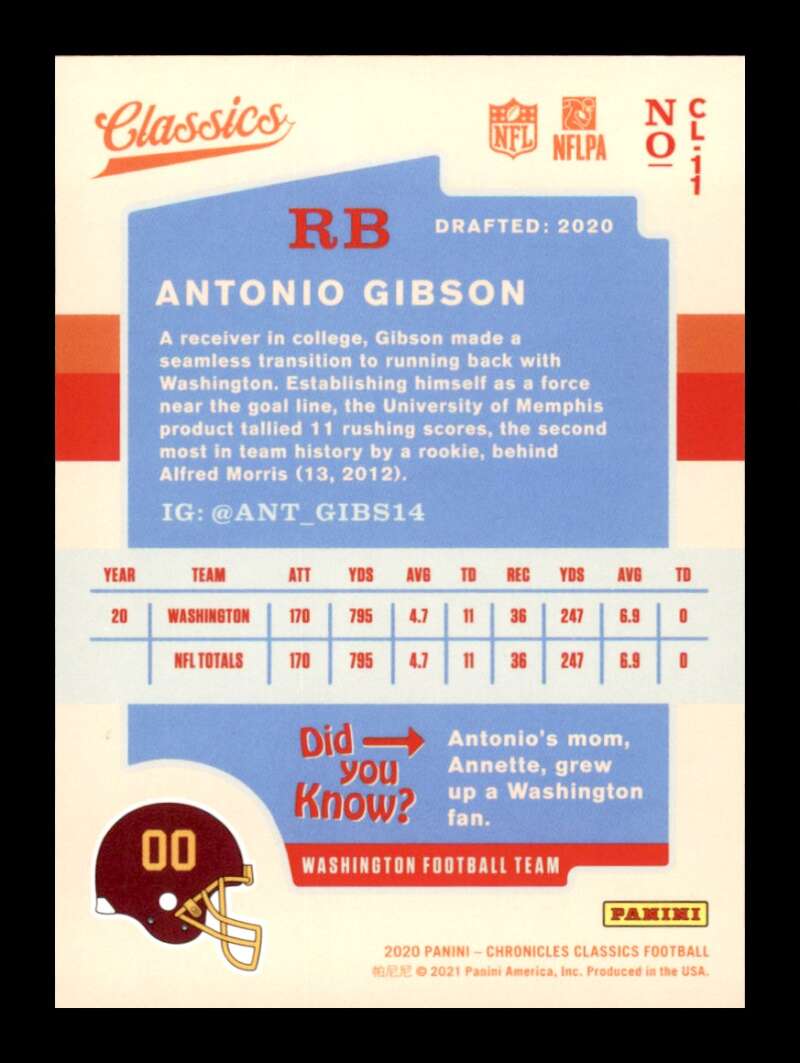 Load image into Gallery viewer, 2020 Panini Chronicles Classics Red Antonio Gibson #CL11 Rookie RC /199 Image 2
