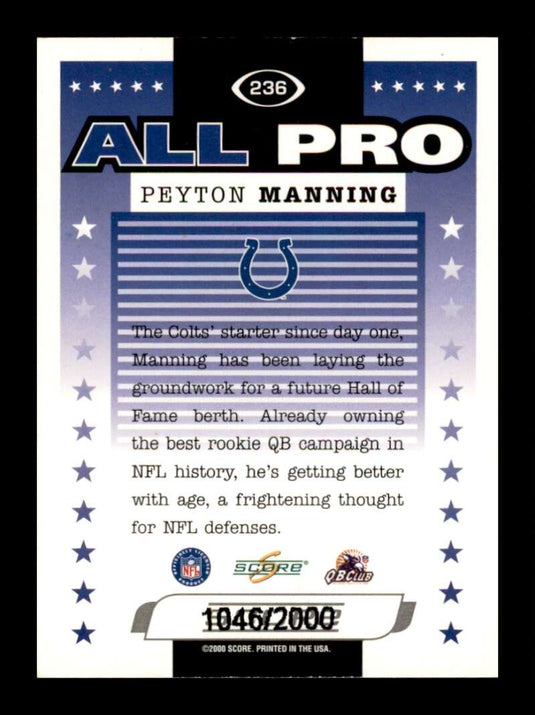 2000 Score Scorecard All Pro Peyton Manning 