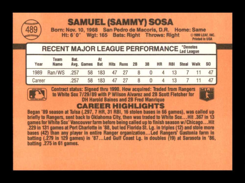 Load image into Gallery viewer, 1990 Donruss Sammy Sosa #489 Rookie RC Image 2
