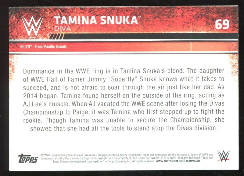 Load image into Gallery viewer, 2015 Topps Chrome WWE Atomic Refractor Tamina Snuka #69 Image 2
