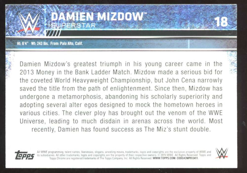 Load image into Gallery viewer, 2015 Topps Chrome WWE Atomic Refractor Damien Mizdow #18 Image 2
