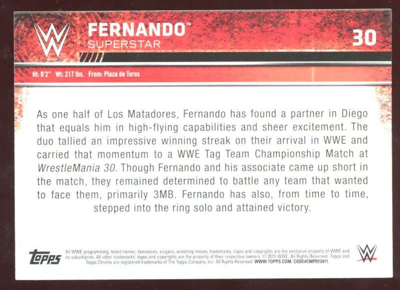 Load image into Gallery viewer, 2015 Topps Chrome WWE Refractor Fernando #30 Image 2
