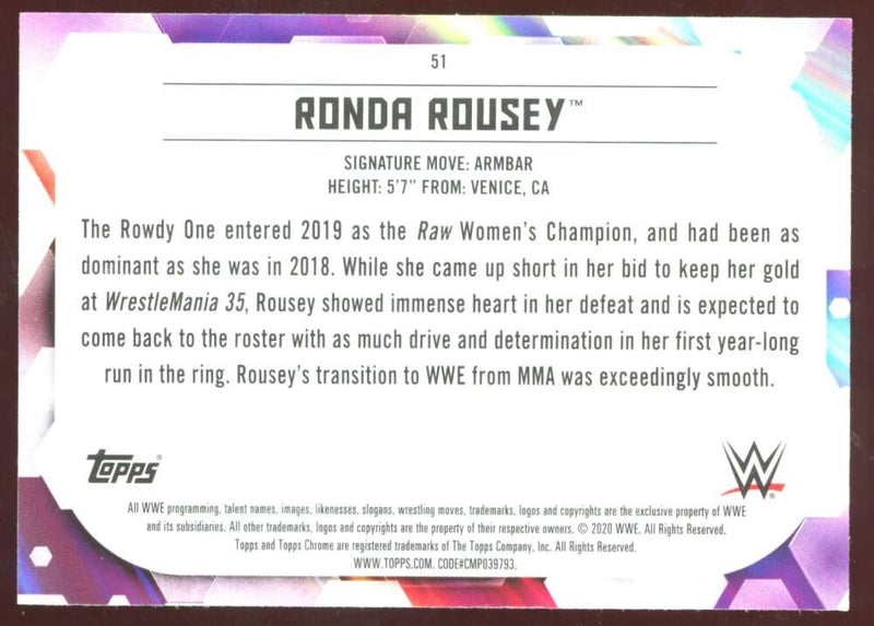 Load image into Gallery viewer, 2020 Topps Chrome WWE Ronda Rousey #51 Image 2
