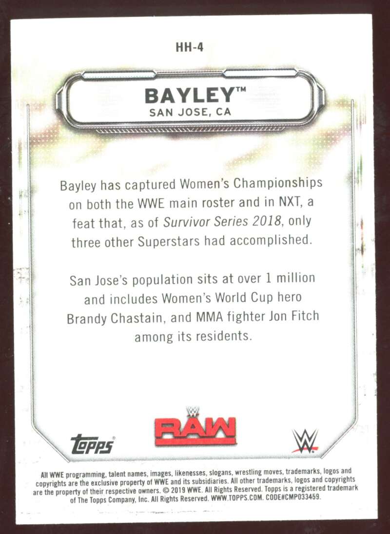 Load image into Gallery viewer, 2019 Topps WWE Raw Hometown Heroes Bayley #HH-4 Image 2

