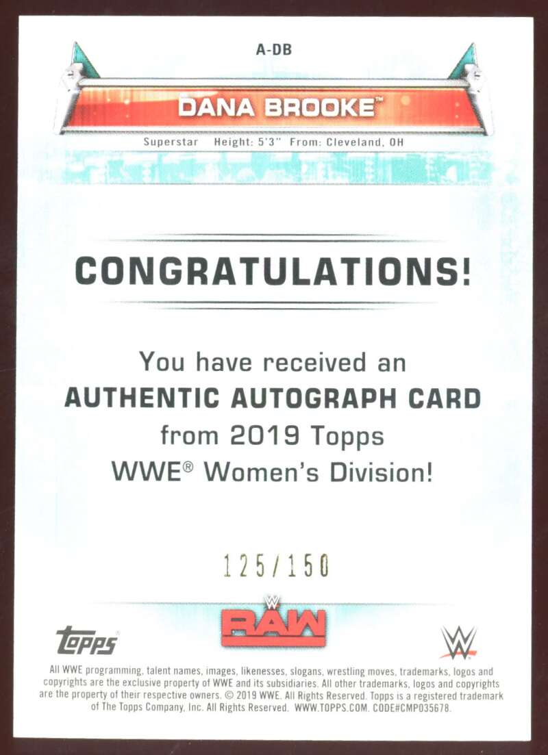 Load image into Gallery viewer, 2019 Topps WWE Womans Division Green Autograph Dana Brooke #A-DB Auto /150 Image 2
