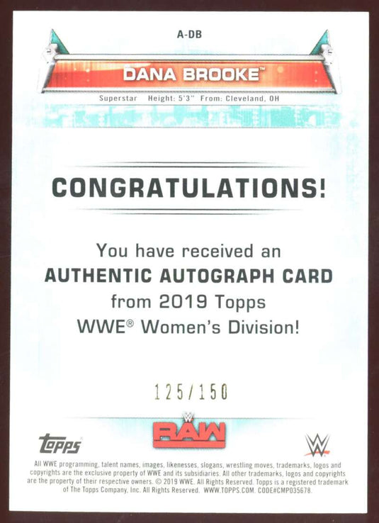 2019 Topps WWE Womans Division Green Autograph Dana Brooke 