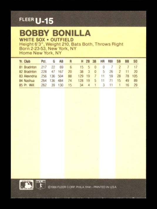 1986 Fleer Update Bobby Bonilla 