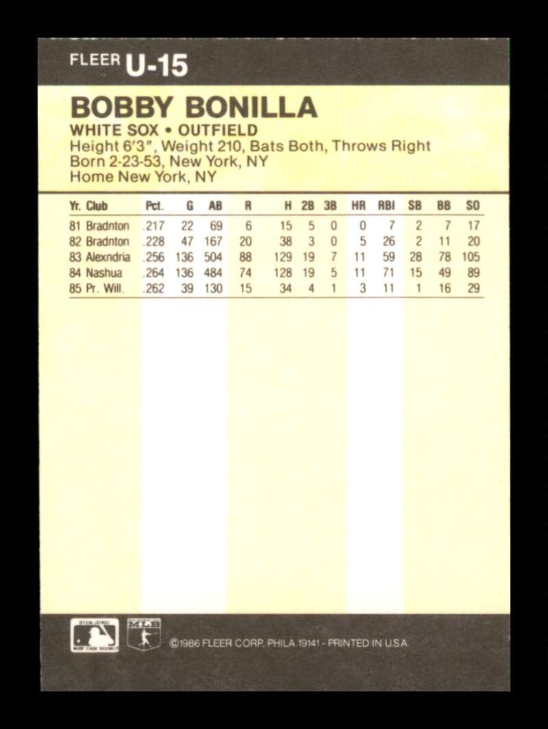 Load image into Gallery viewer, 1986 Fleer Update Bobby Bonilla #U-15 Rookie RC Chicago White Sox Image 2
