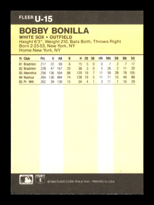 1986 Fleer Update Bobby Bonilla