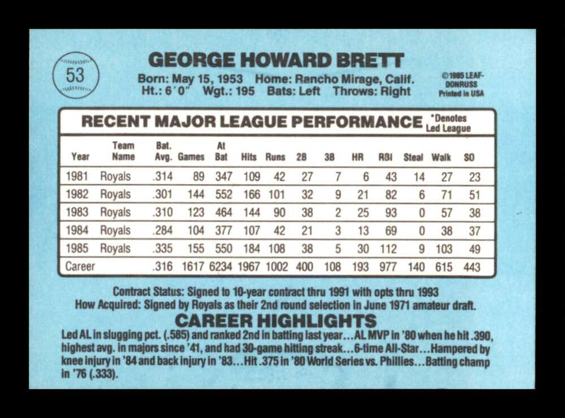 Load image into Gallery viewer, 1985 Donruss George Brett #53 Set Break Image 2
