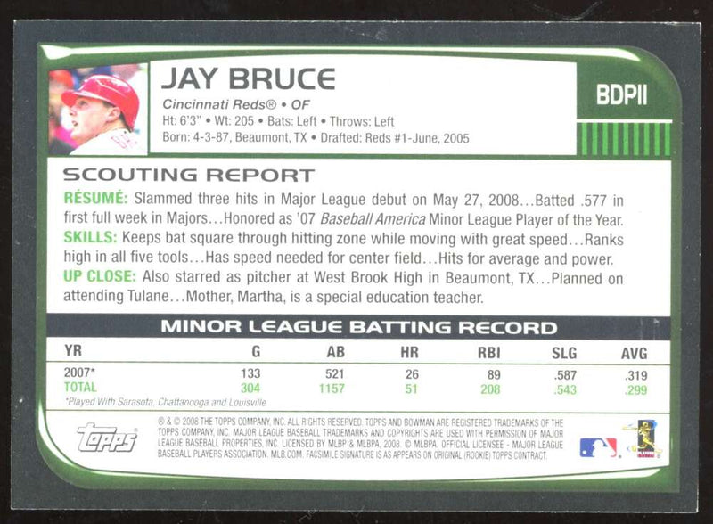 Load image into Gallery viewer, 2008 Bowman Draft Jay Bruce #BDP11 Rookie RC Image 2
