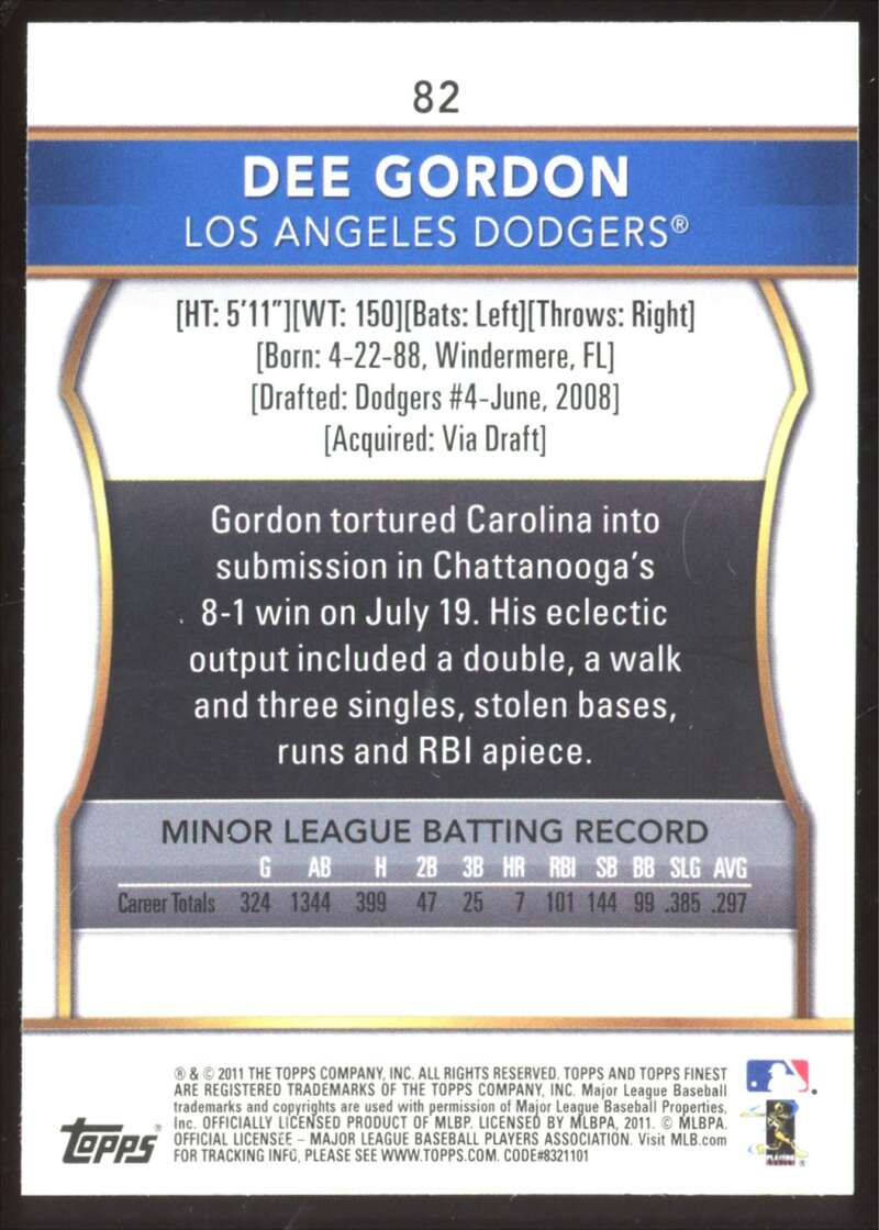 Load image into Gallery viewer, 2011 Topps Finest Dee Gordon #82 Rookie RC Image 2
