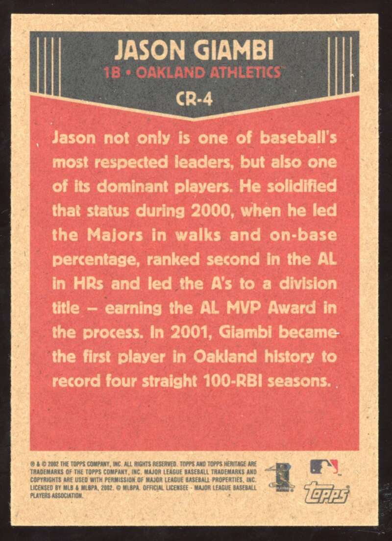 Load image into Gallery viewer, 2002 Topps Heritage Classic Renditions Jason Giambi #CR-4 Image 2
