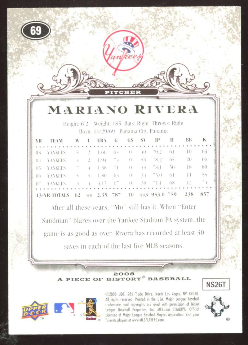 Load image into Gallery viewer, 2008 Upper Deck A Piece of History Mariano Rivera #69 Image 2
