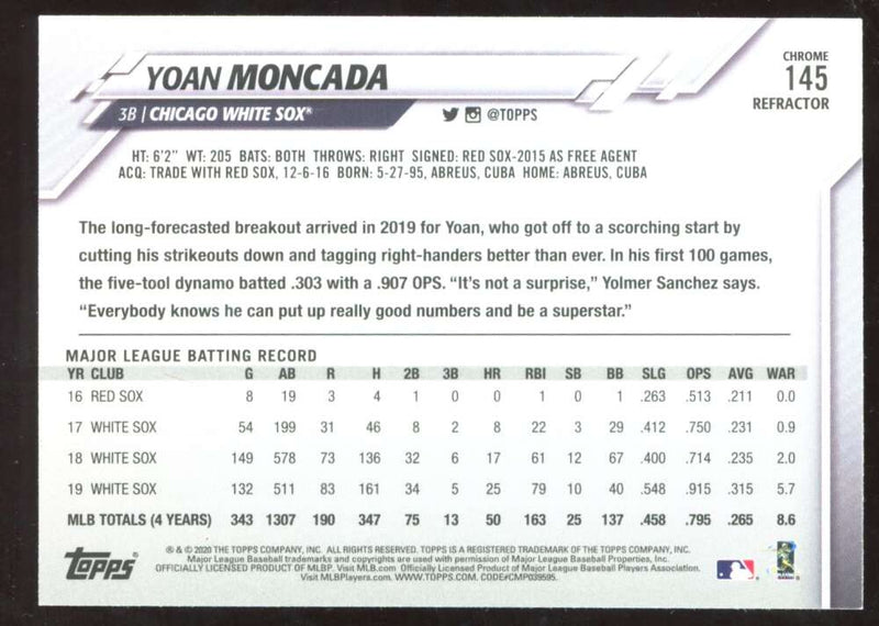 Load image into Gallery viewer, 2020 Topps Chrome X-Fractor Yoan Moncada #145 Parallel SP Image 2
