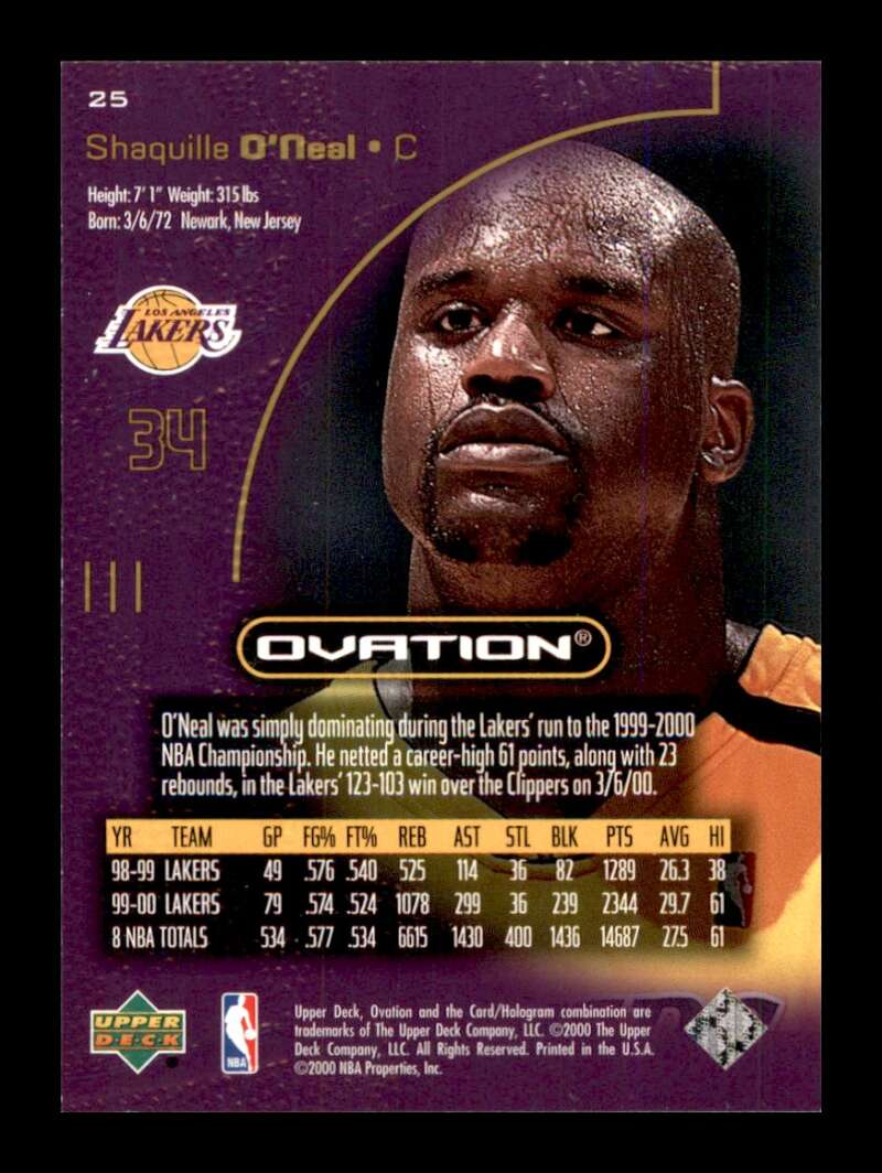 Load image into Gallery viewer, 2000-01 Upper Deck Ovation Shaquille O&#39;Neal #25  Image 2
