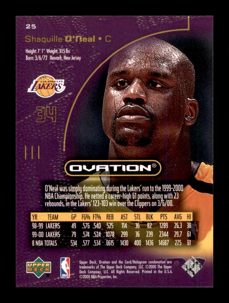 Load image into Gallery viewer, 2000-01 Upper Deck Ovation Shaquille O&#39;Neal #25 Image 2
