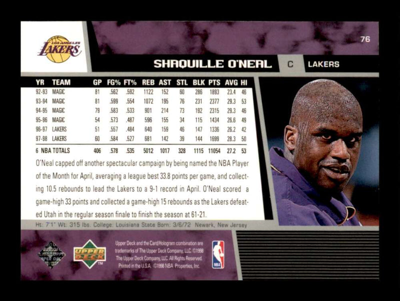 Load image into Gallery viewer, 1998-99 Upper Deck Shaquille O&#39;Neal #76 Image 2
