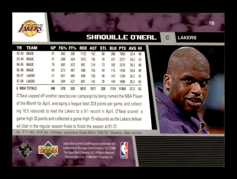 Load image into Gallery viewer, 1998-99 Upper Deck Shaquille O&#39;Neal #76 Image 2
