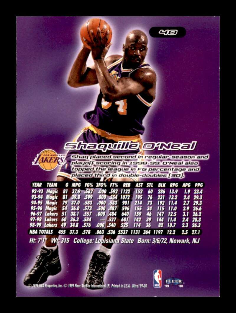 Load image into Gallery viewer, 1999-00 Fleer Ultra Shaquille O&#39;Neal #99 Image 2
