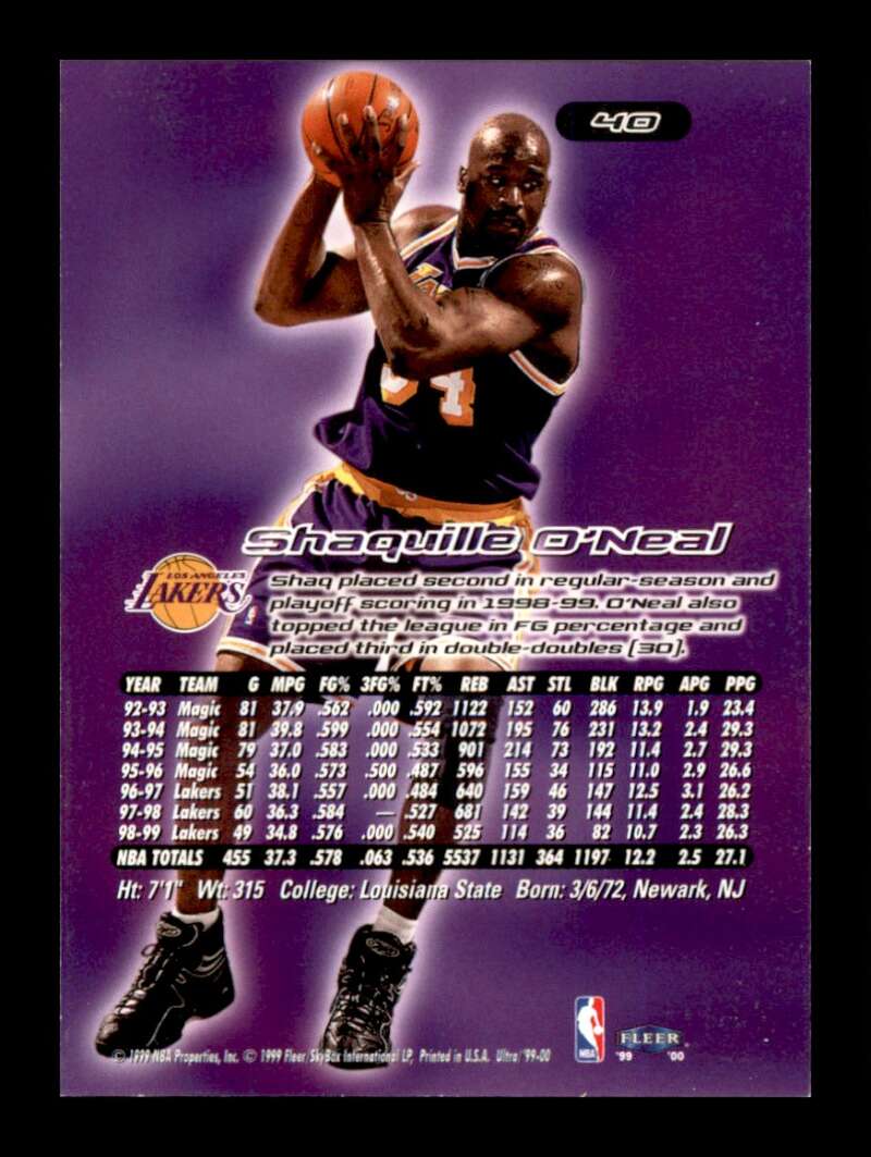 Load image into Gallery viewer, 1999-00 Fleer Ultra Shaquille O&#39;Neal #99 Image 2
