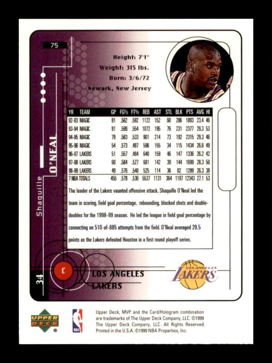 1999-00 Upper Deck MVP Shaquille O'Neal