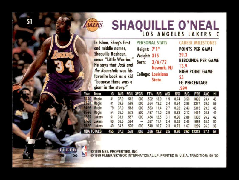 Load image into Gallery viewer, 1999-00 Fleer Tradition Shaquille O&#39;Neal #51 Image 2
