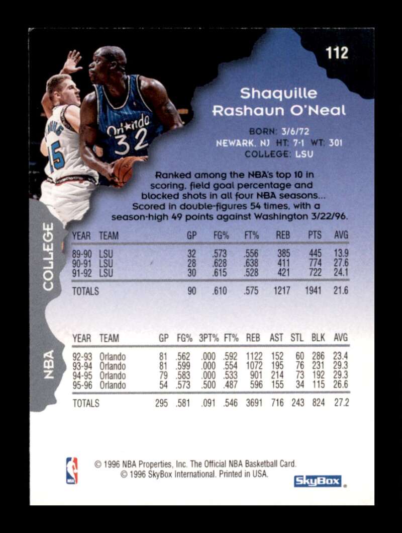 Load image into Gallery viewer, 1996-97 NBA Hoops Shaquille O&#39;Neal #112 Image 2
